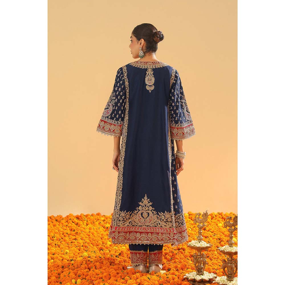 Sheetal Batra Navy Blue Chauga Kurta with Salwar and Dupatta (Set of 3)