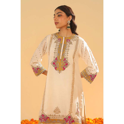 Sheetal Batra Ivory Short Kurta with Salwar and Dupatta (Set of 3)