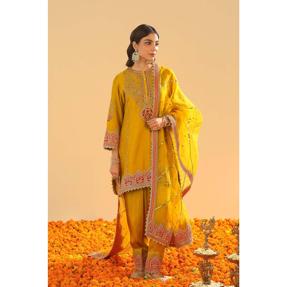 Sheetal Batra Yellow Short Kurta with Salwar and Dupatta (Set of 3)