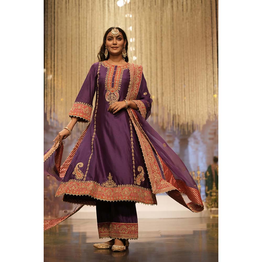 Sheetal Batra Purple Long A-Line Kurta with Palazzo and Dupatta (Set of 3)