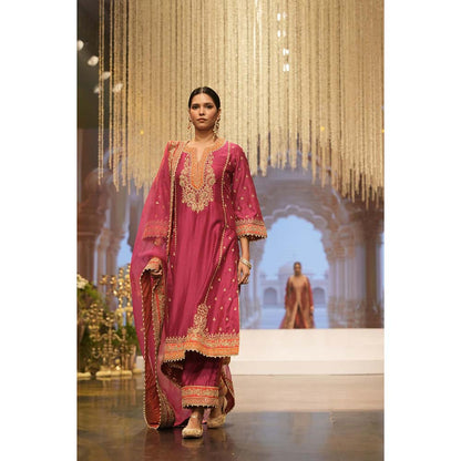 Sheetal Batra Pink Long A-Line Kurta with Palazzo and Dupatta (Set of 3)