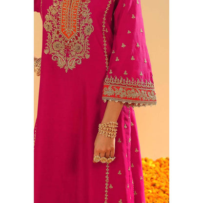Sheetal Batra Pink Long A-Line Kurta with Palazzo and Dupatta (Set of 3)