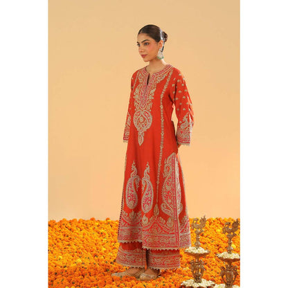 Sheetal Batra Orange A-Line Kurta with Palazzo and Dupatta (Set of 3)