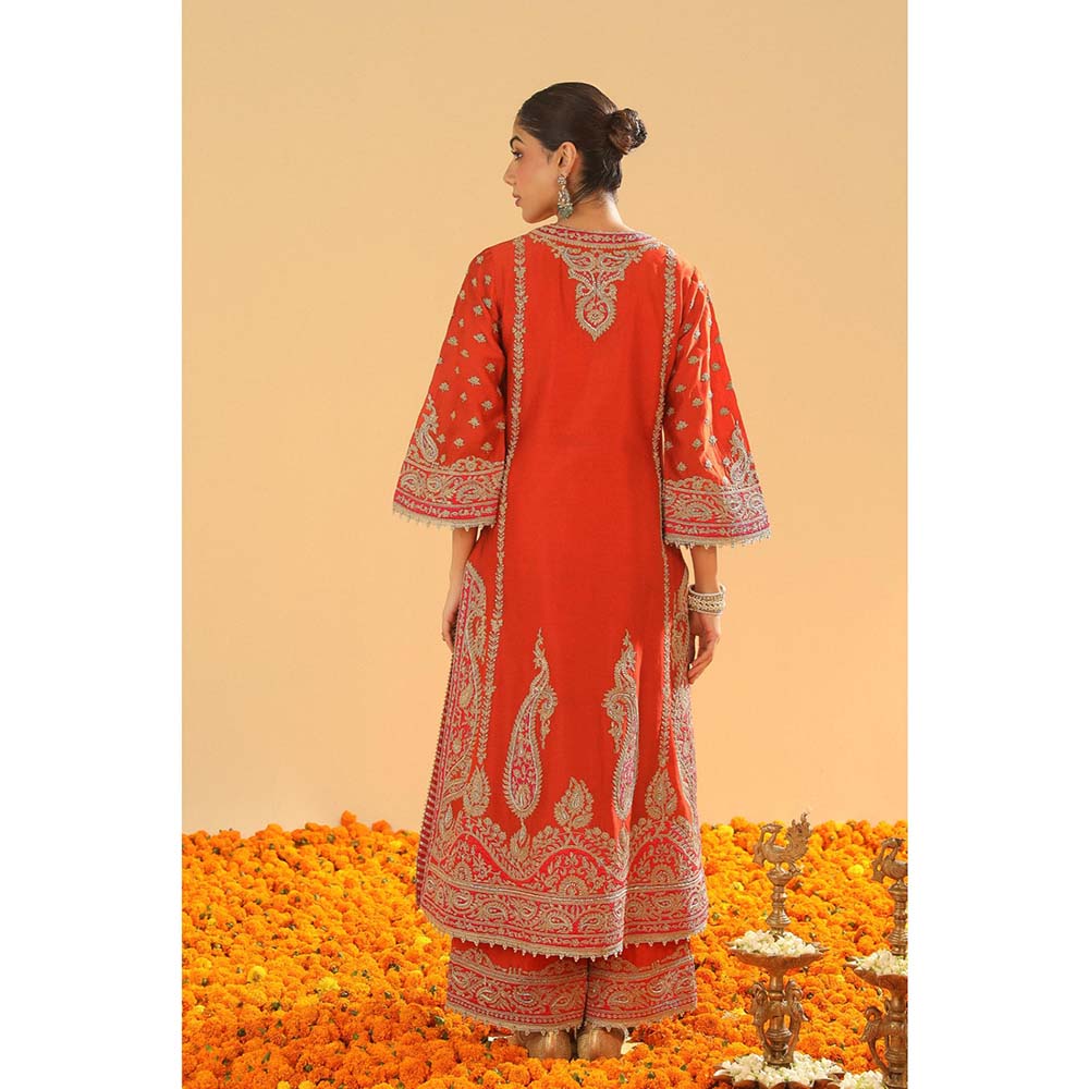 Sheetal Batra Orange A-Line Kurta with Palazzo and Dupatta (Set of 3)