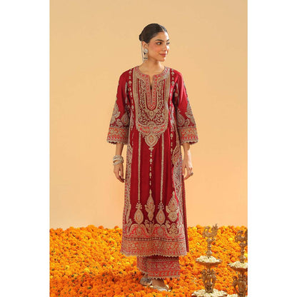 Sheetal Batra Maroon A-Line Kurta with Palazzo and Dupatta (Set of 3)