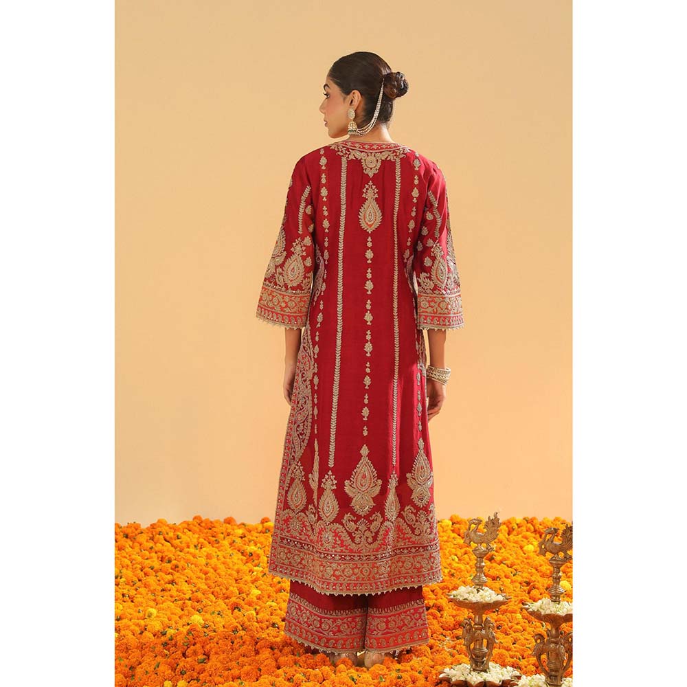 Sheetal Batra Maroon A-Line Kurta with Palazzo and Dupatta (Set of 3)