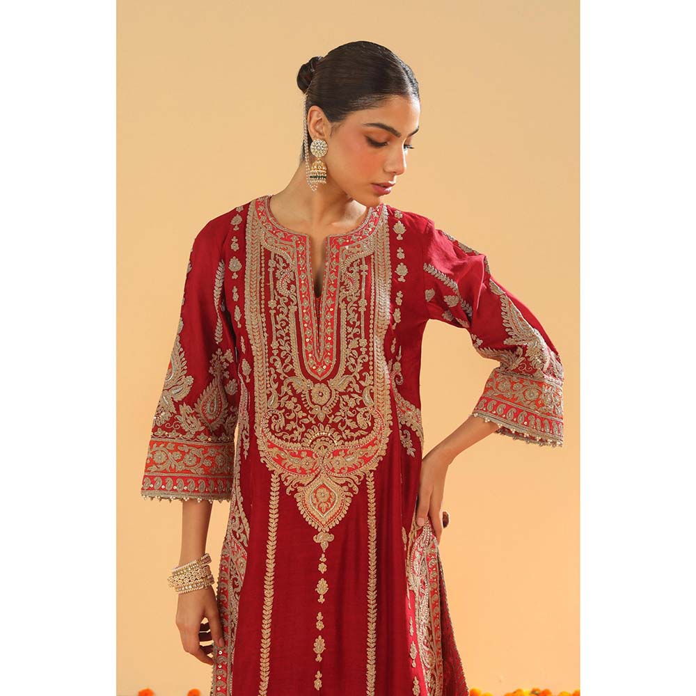 Sheetal Batra Maroon A-Line Kurta with Palazzo and Dupatta (Set of 3)