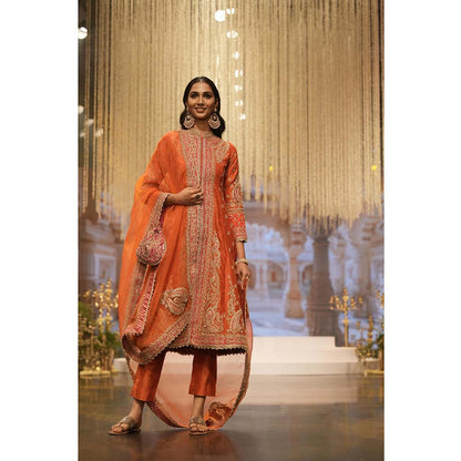 Sheetal Batra Orange Long A-Line Jacket with Pant and Dupatta (Set of 3)