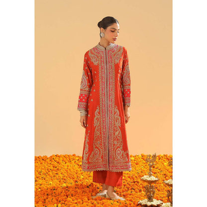 Sheetal Batra Orange Long A-Line Jacket with Pant and Dupatta (Set of 3)