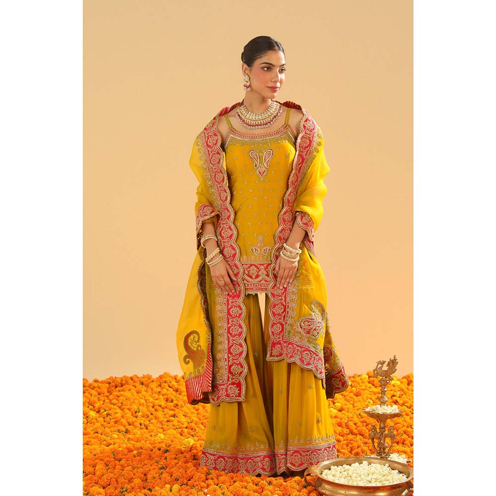 Sheetal Batra Yellow Kurti with Sharara and Dupatta (Set of 3)