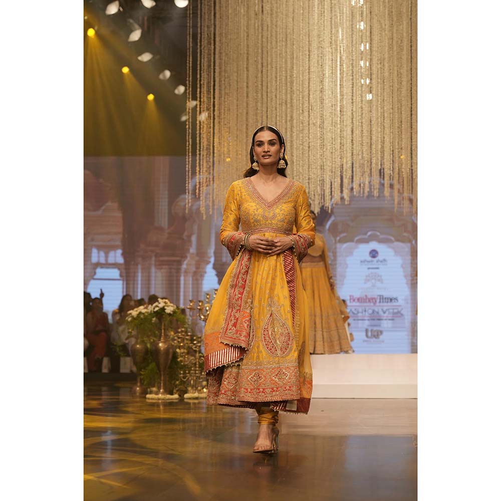 Sheetal Batra Mustard Anarkali with Churidar and Dupatta (Set of 3)