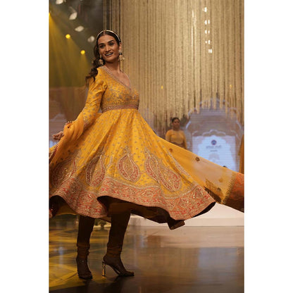 Sheetal Batra Mustard Anarkali with Churidar and Dupatta (Set of 3)