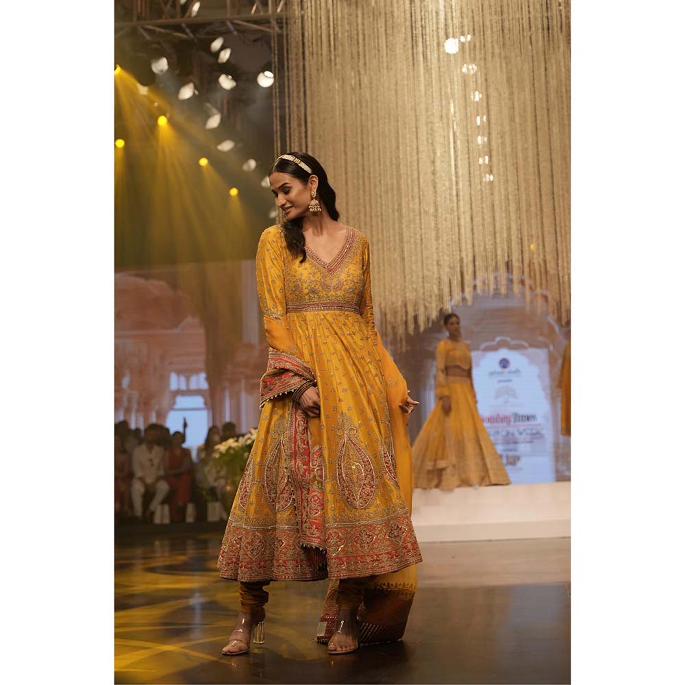 Sheetal Batra Mustard Anarkali with Churidar and Dupatta (Set of 3)