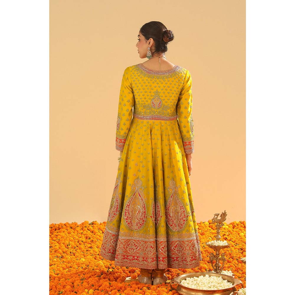 Sheetal Batra Mustard Anarkali with Churidar and Dupatta (Set of 3)