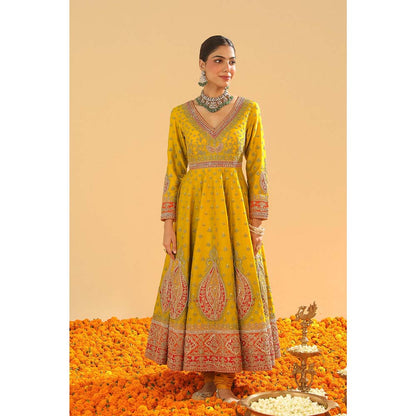 Sheetal Batra Mustard Anarkali with Churidar and Dupatta (Set of 3)