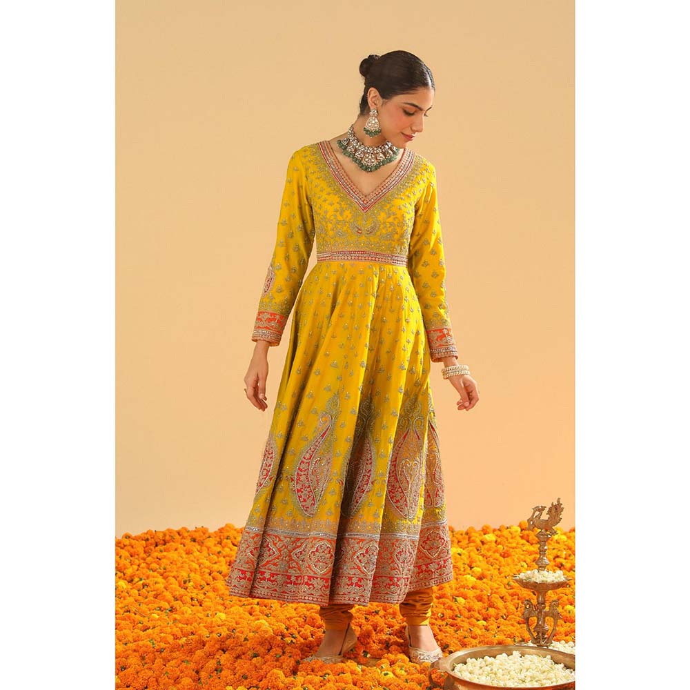 Sheetal Batra Mustard Anarkali with Churidar and Dupatta (Set of 3)