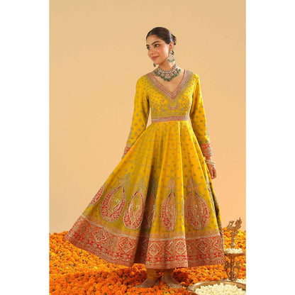 Sheetal Batra Mustard Anarkali with Churidar and Dupatta (Set of 3)