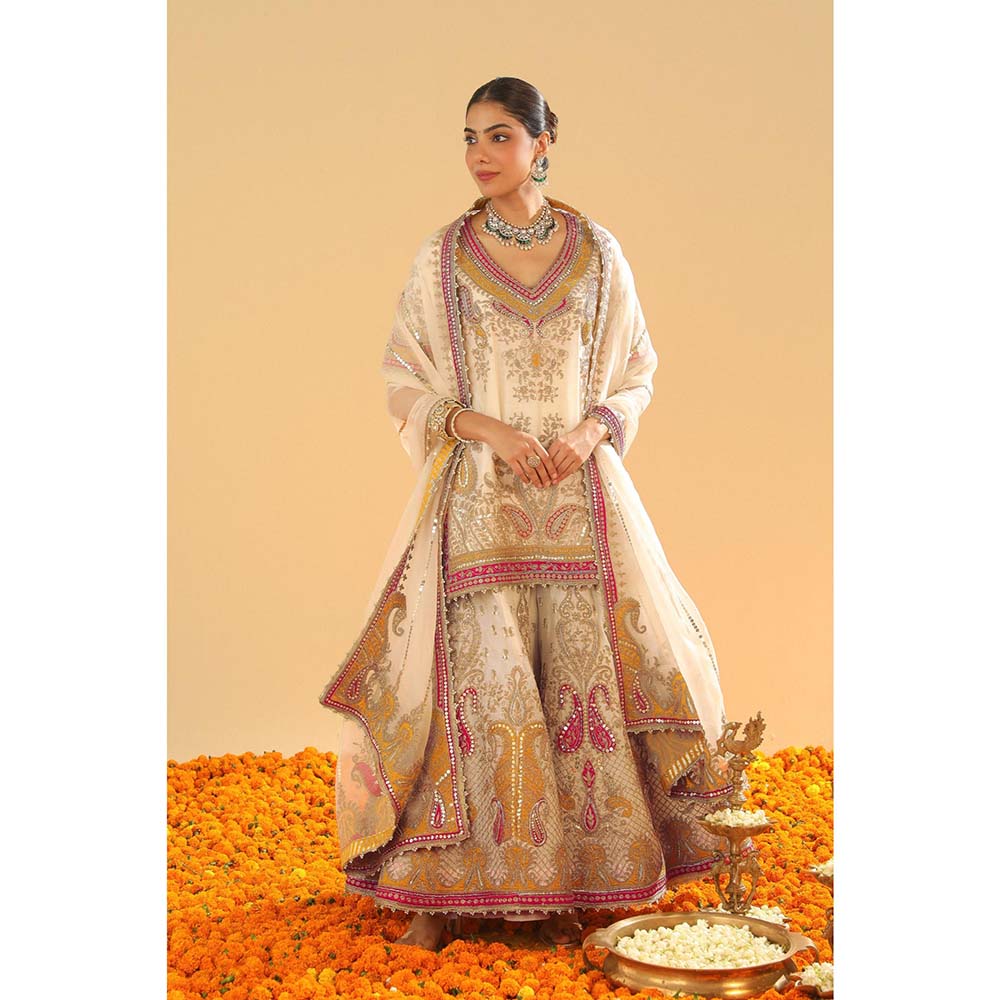 Sheetal Batra Ivory Kurti with Sharara and Dupatta (Set of 3)