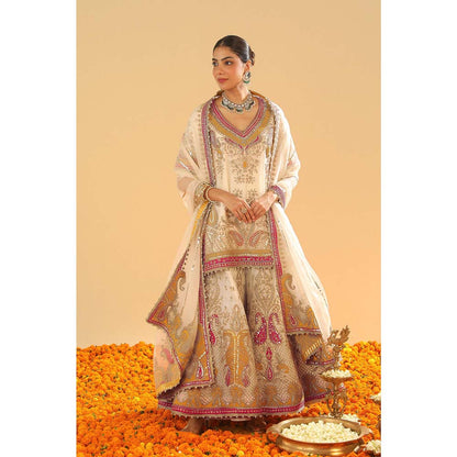 Sheetal Batra Ivory Kurti with Sharara and Dupatta (Set of 3)