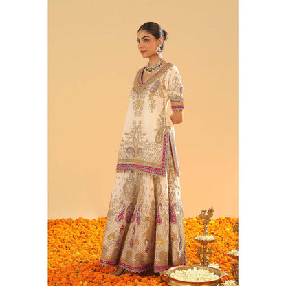 Sheetal Batra Ivory Kurti with Sharara and Dupatta (Set of 3)