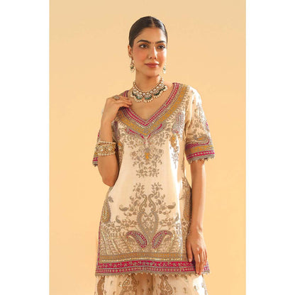 Sheetal Batra Ivory Kurti with Sharara and Dupatta (Set of 3)