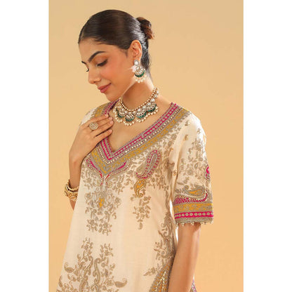 Sheetal Batra Ivory Kurti with Sharara and Dupatta (Set of 3)