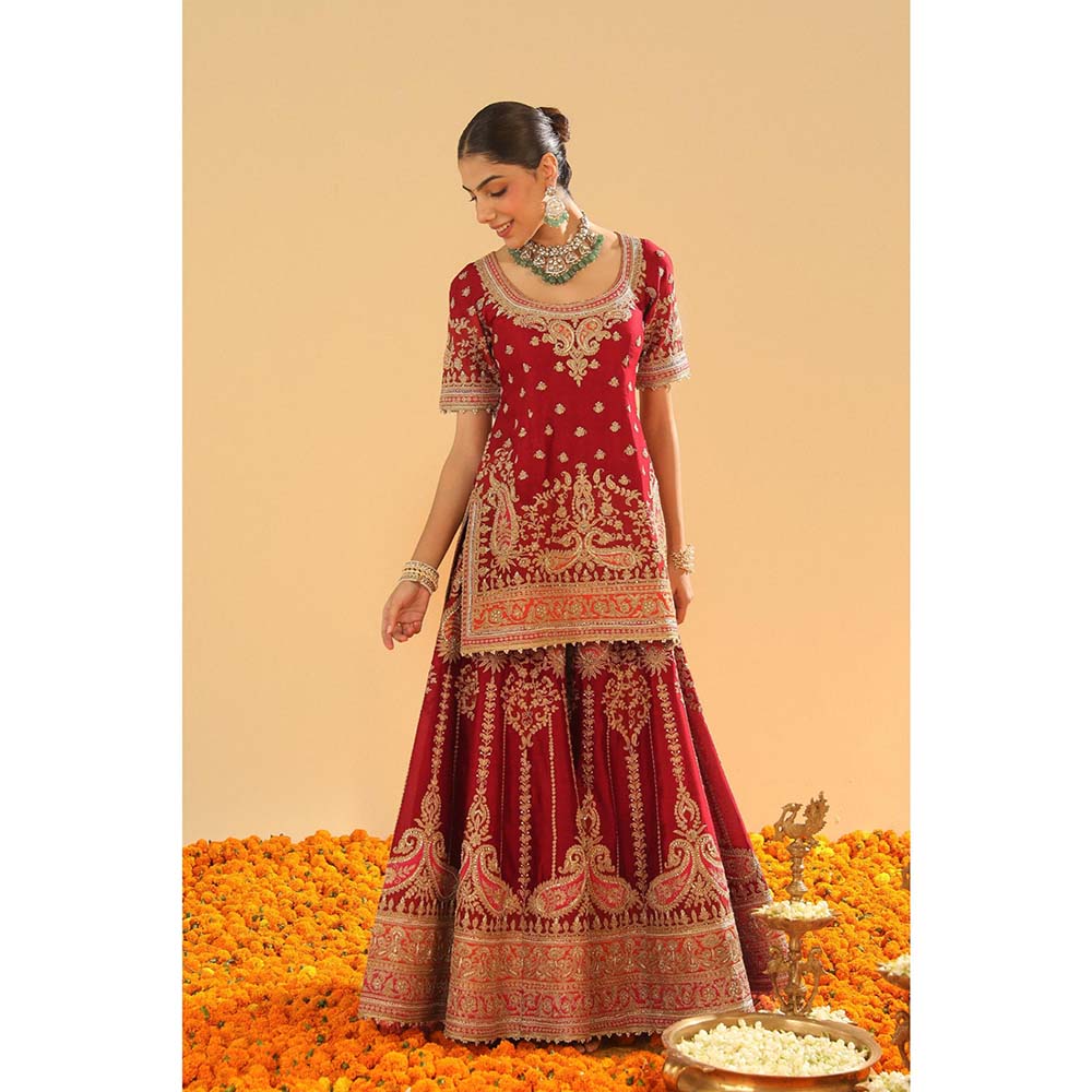 Sheetal Batra Maroon Kurti with Sharara and Dupatta (Set of 3)