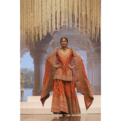 Sheetal Batra Rust Kurti with Sharara and Dupatta (Set of 3)