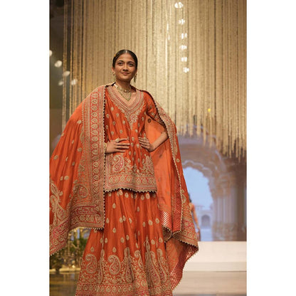 Sheetal Batra Rust Kurti with Sharara and Dupatta (Set of 3)