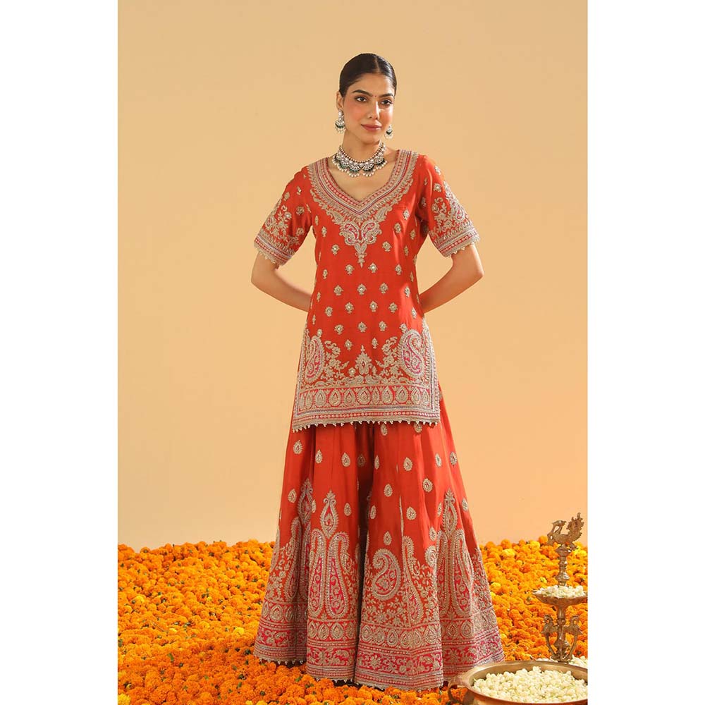 Sheetal Batra Rust Kurti with Sharara and Dupatta (Set of 3)
