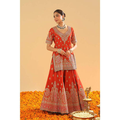 Sheetal Batra Rust Kurti with Sharara and Dupatta (Set of 3)