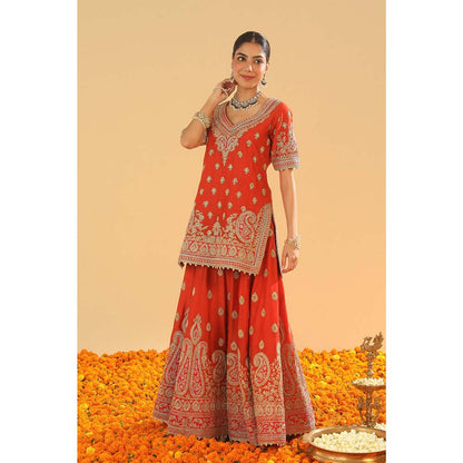 Sheetal Batra Rust Kurti with Sharara and Dupatta (Set of 3)