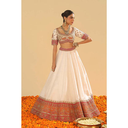 Sheetal Batra White Blouse with Lehenga with Dupatta (Set of 3)