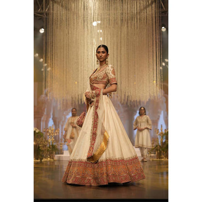 Sheetal Batra White Blouse with Lehenga with Dupatta (Set of 3)