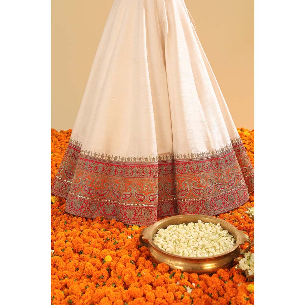 Sheetal Batra White Blouse with Lehenga with Dupatta (Set of 3)