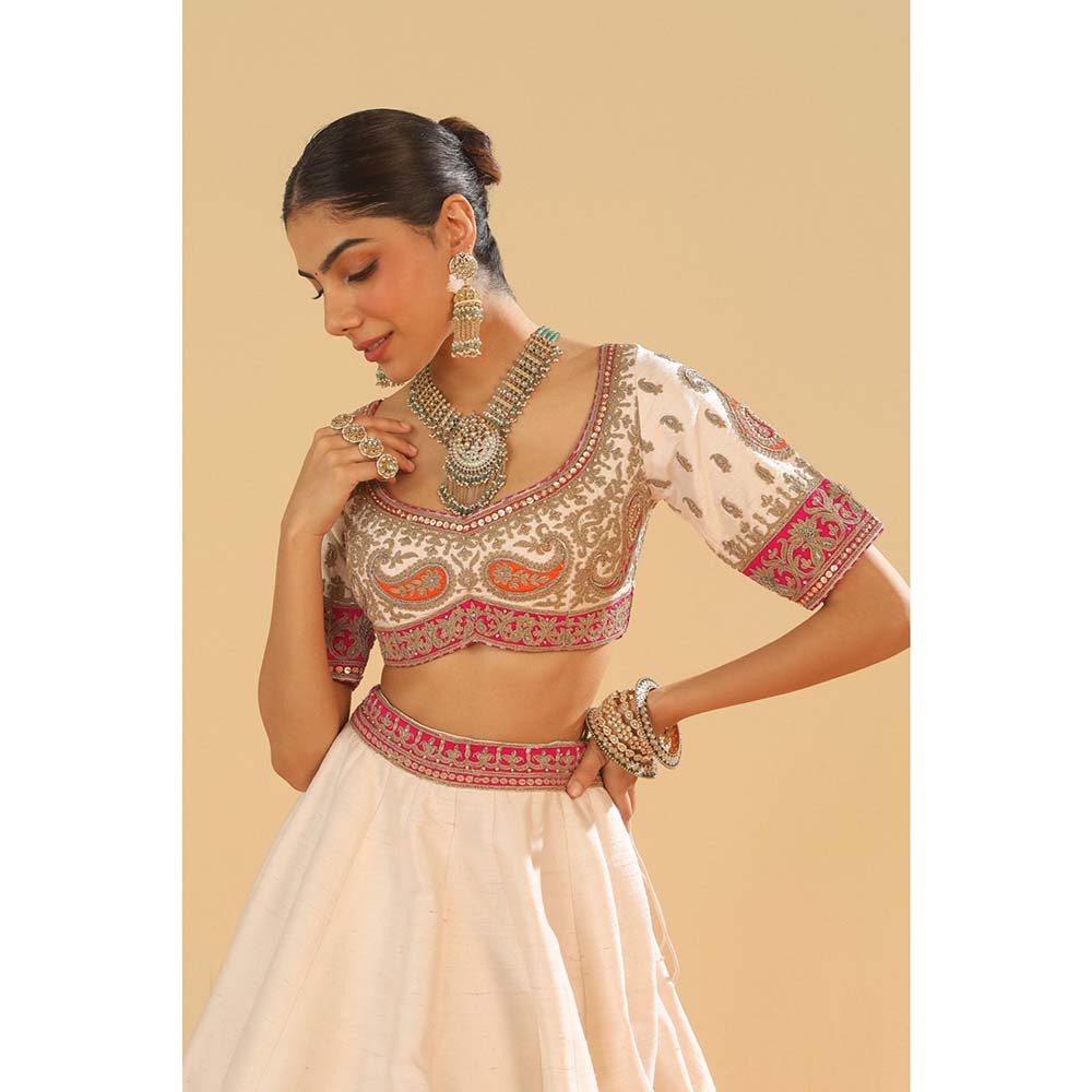 Sheetal Batra White Blouse with Lehenga with Dupatta (Set of 3)