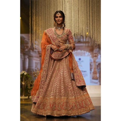 Sheetal Batra Pink Blouse with Lehenga with Dupatta (Set of 3)