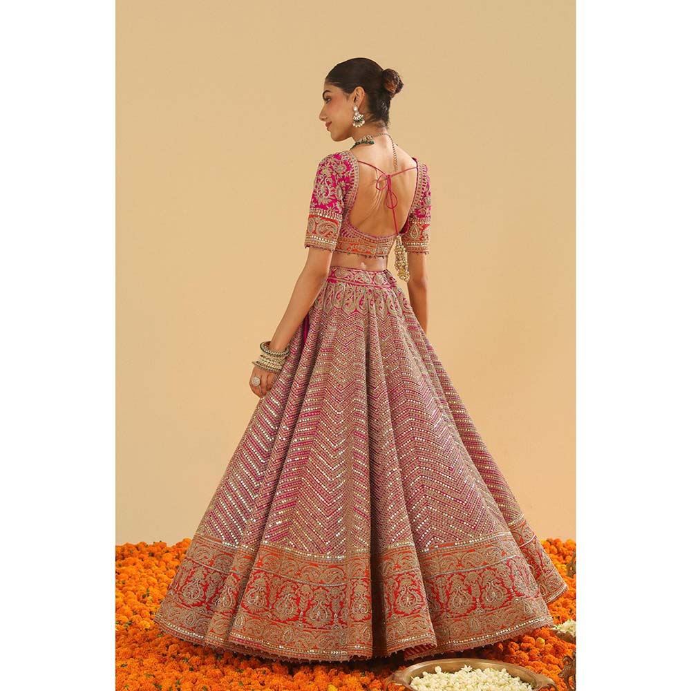 Sheetal Batra Pink Blouse with Lehenga with Dupatta (Set of 3)