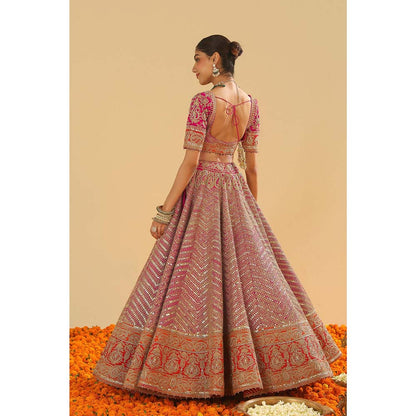 Sheetal Batra Pink Blouse with Lehenga with Dupatta (Set of 3)