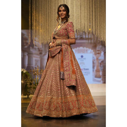 Sheetal Batra Pink Blouse with Lehenga with Dupatta (Set of 3)