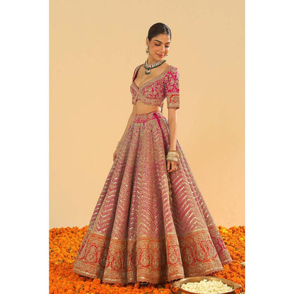 Sheetal Batra Pink Blouse with Lehenga with Dupatta (Set of 3)