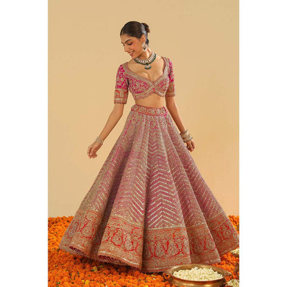 Sheetal Batra Pink Blouse with Lehenga with Dupatta (Set of 3)