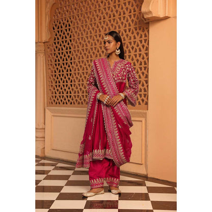 Sheetal Batra Pink Aiman Chauga Kurta with Salwar and Dupatta (Set of 3)