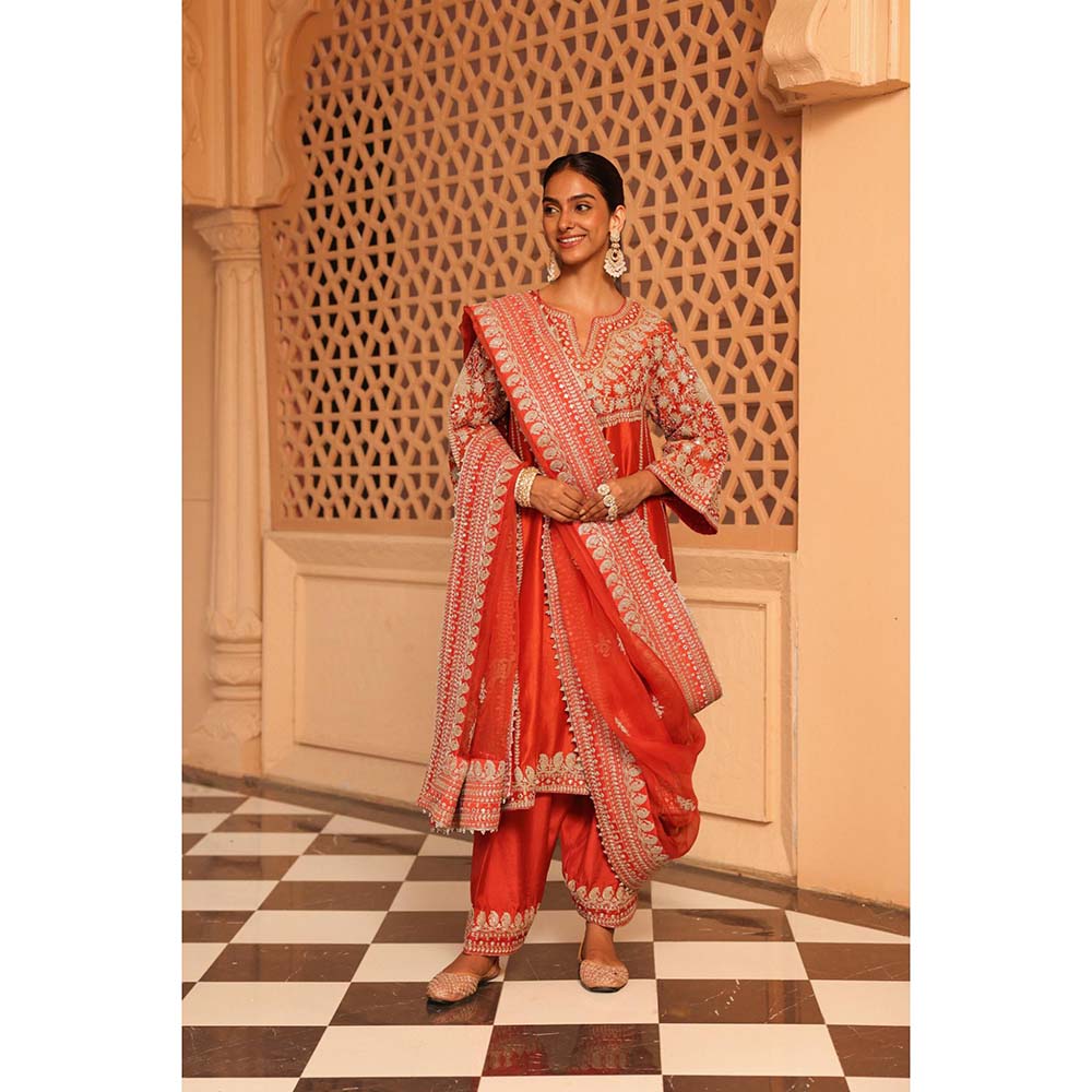 Sheetal Batra Orange Aiman Chauga Kurta with Salwar and Dupatta (Set of 3)