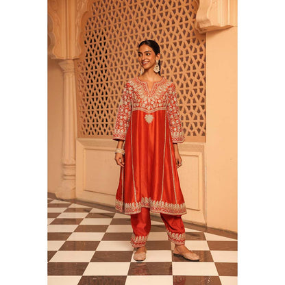 Sheetal Batra Orange Aiman Chauga Kurta with Salwar and Dupatta (Set of 3)