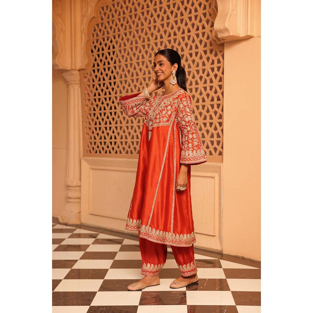 Sheetal Batra Orange Aiman Chauga Kurta with Salwar and Dupatta (Set of 3)