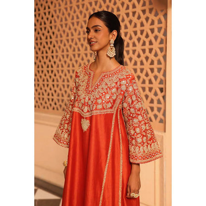 Sheetal Batra Orange Aiman Chauga Kurta with Salwar and Dupatta (Set of 3)