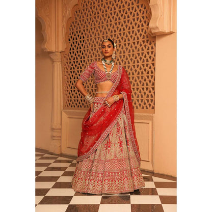 Sheetal Batra Nazreen Red Lehenga with Blouse and Dupatta (Set of 3)