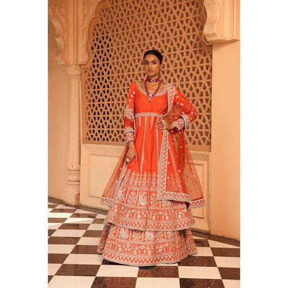 Sheetal Batra Mariyah Orange Anarkali with Lehenga and Dupatta (Set of 3)