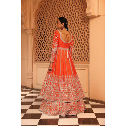 Sheetal Batra Mariyah Orange Anarkali with Lehenga and Dupatta (Set of 3)